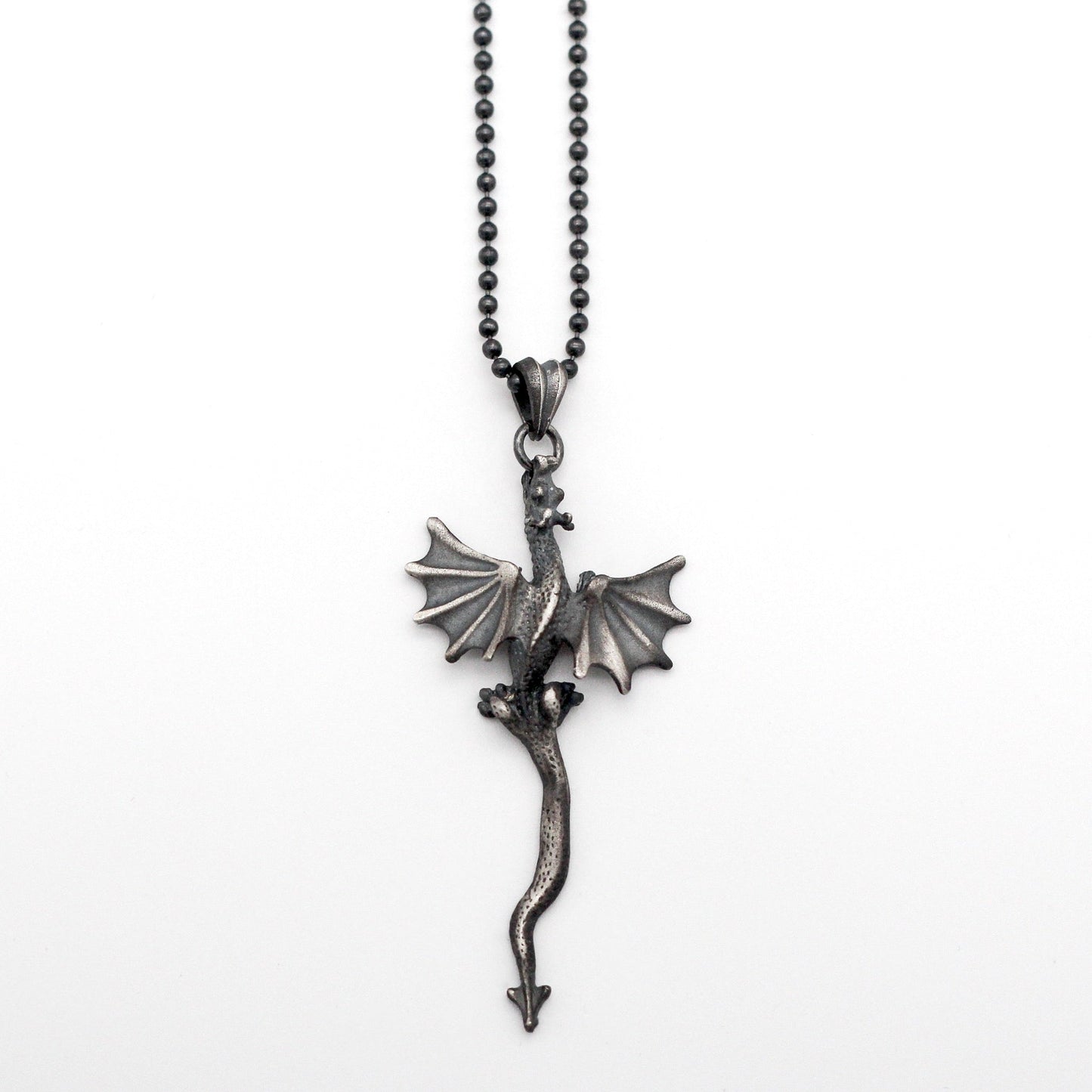 Silver Dragon Necklace, Rustic Dragon Jewelry