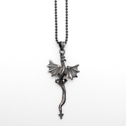 Silver Dragon Necklace, Rustic Dragon Jewelry