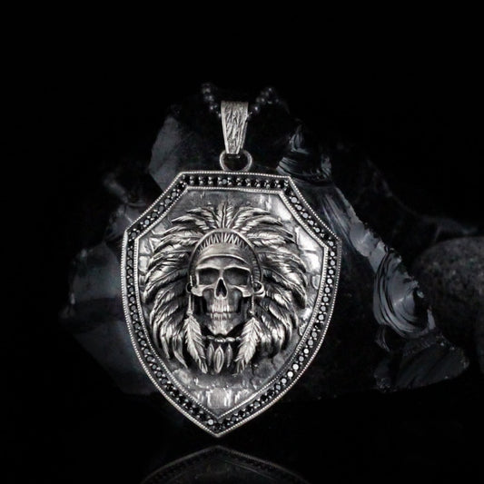 Indian Chief Medallion, Solid Silver Handmade Men Necklace