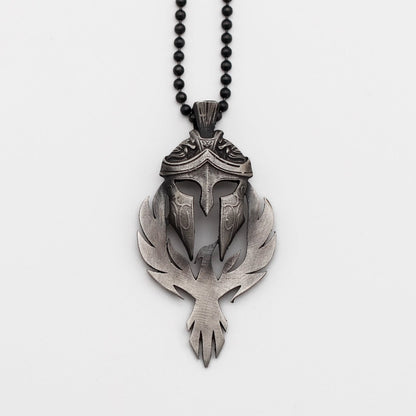 Solid Silver Phoenix and Spartan Necklace, Handmade Phoenix Pendant