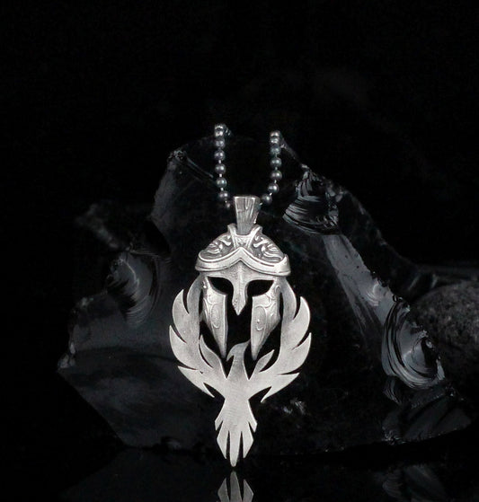 Solid Silver Phoenix and Spartan Necklace, Handmade Phoenix Pendant