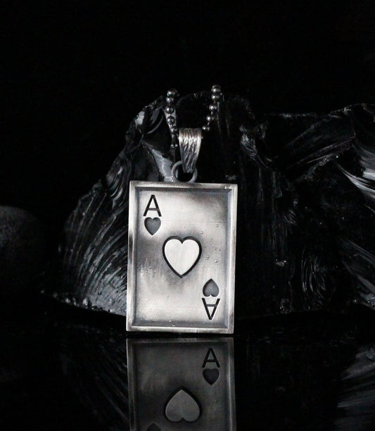 Ace Of Hearts Men Necklace, Silver Ace Of Hearts Necklace