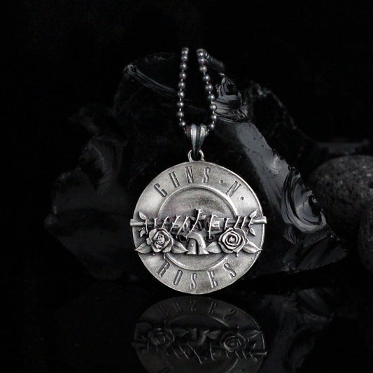 Silver Guns n Roses Necklace