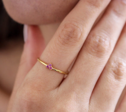 AMORE 14K Gold Pink Sapphire Tiny Heart Promise Ring