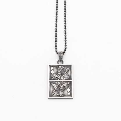 Sterling Silver Men Card Necklace, King Of Spade Silver Necklace For Men