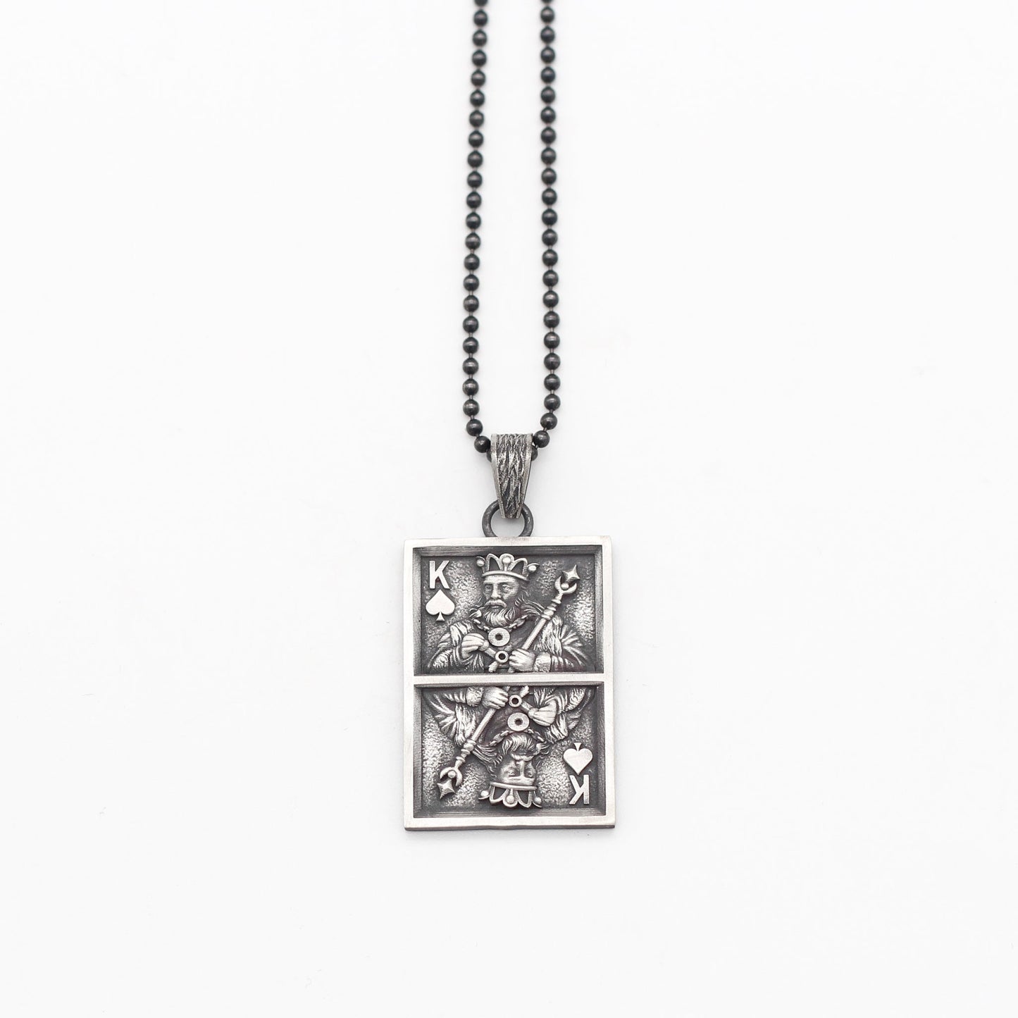 Sterling Silver Men Card Necklace, King Of Spade Silver Necklace For Men