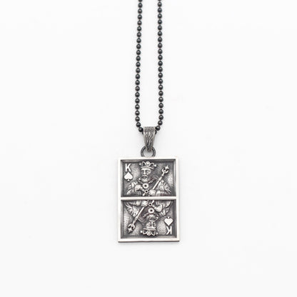 Sterling Silver Men Card Necklace, King Of Spade Silver Necklace For Men