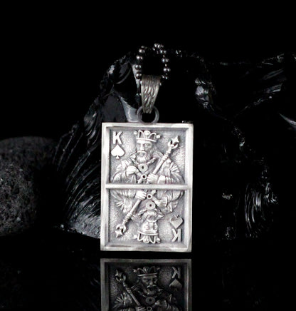 Sterling Silver Men Card Necklace, King Of Spade Silver Necklace For Men