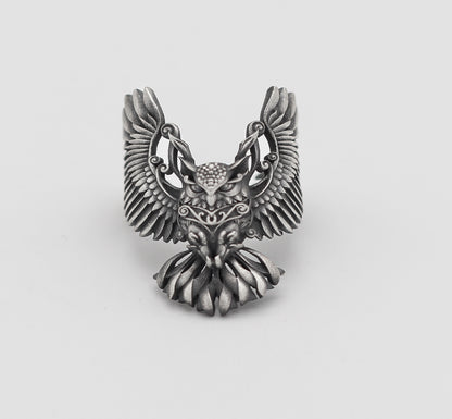 Owl Handmade Sterling Silver Men Ring, Wild Animal Ring For Men, Owl Ring