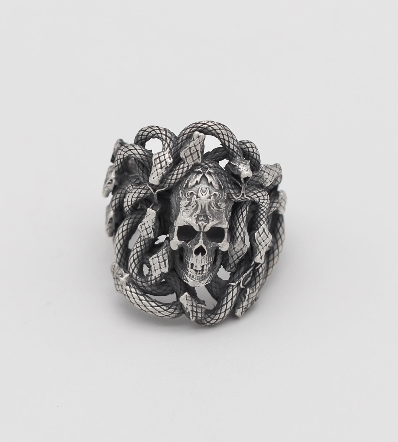 Skull With Snake Handmade Sterling Silver Men Ring, Snake Ring For Men, Silver Skull Men Ring