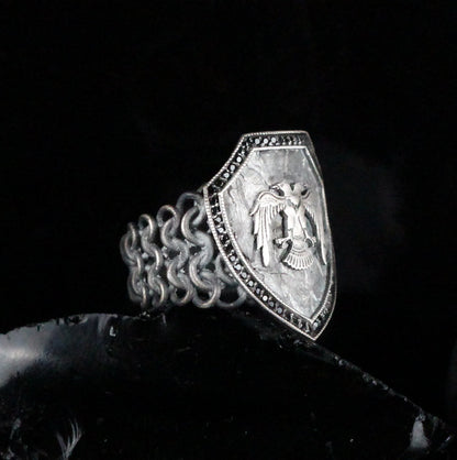 Two Headed Eagle Medallion Handmade Sterling Silver Men Ring