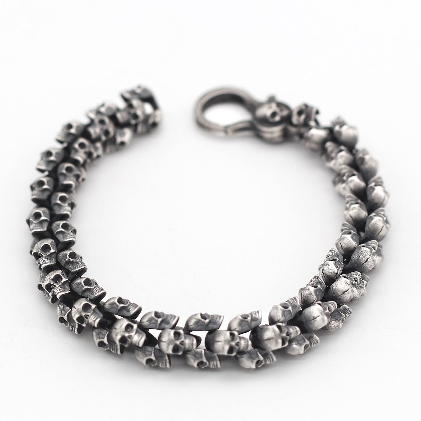 Solid Silver Skull Bracelet, Mens Skull Jewelry