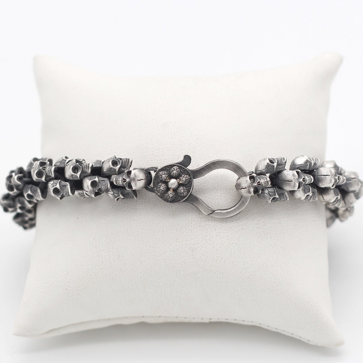 Solid Silver Skull Bracelet, Mens Skull Jewelry