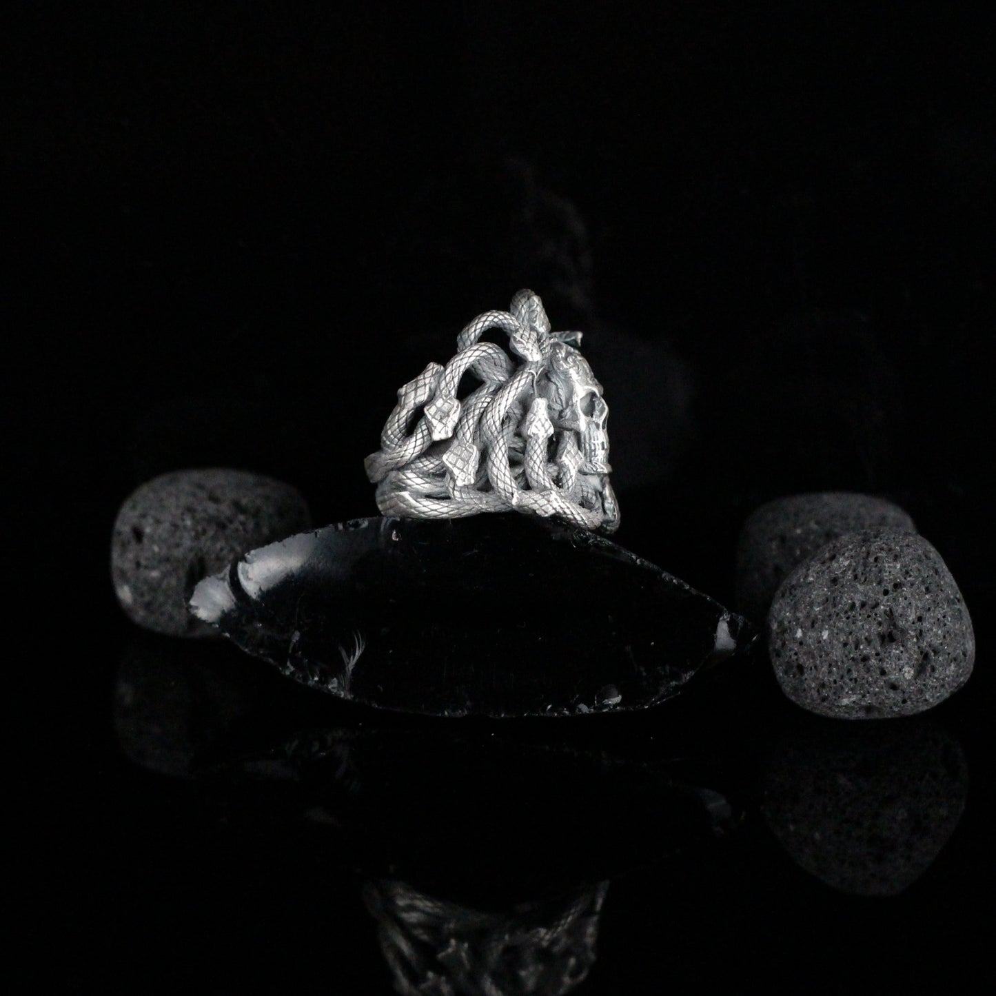 Skull With Snake Handmade Sterling Silver Men Ring, Snake Ring For Men, Silver Skull Men Ring