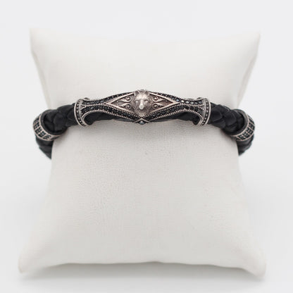 Leather Wolf Bracelet For Men, Silver Wolf Bracelet