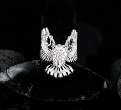 Owl Handmade Sterling Silver Men Ring, Wild Animal Ring For Men, Owl Ring