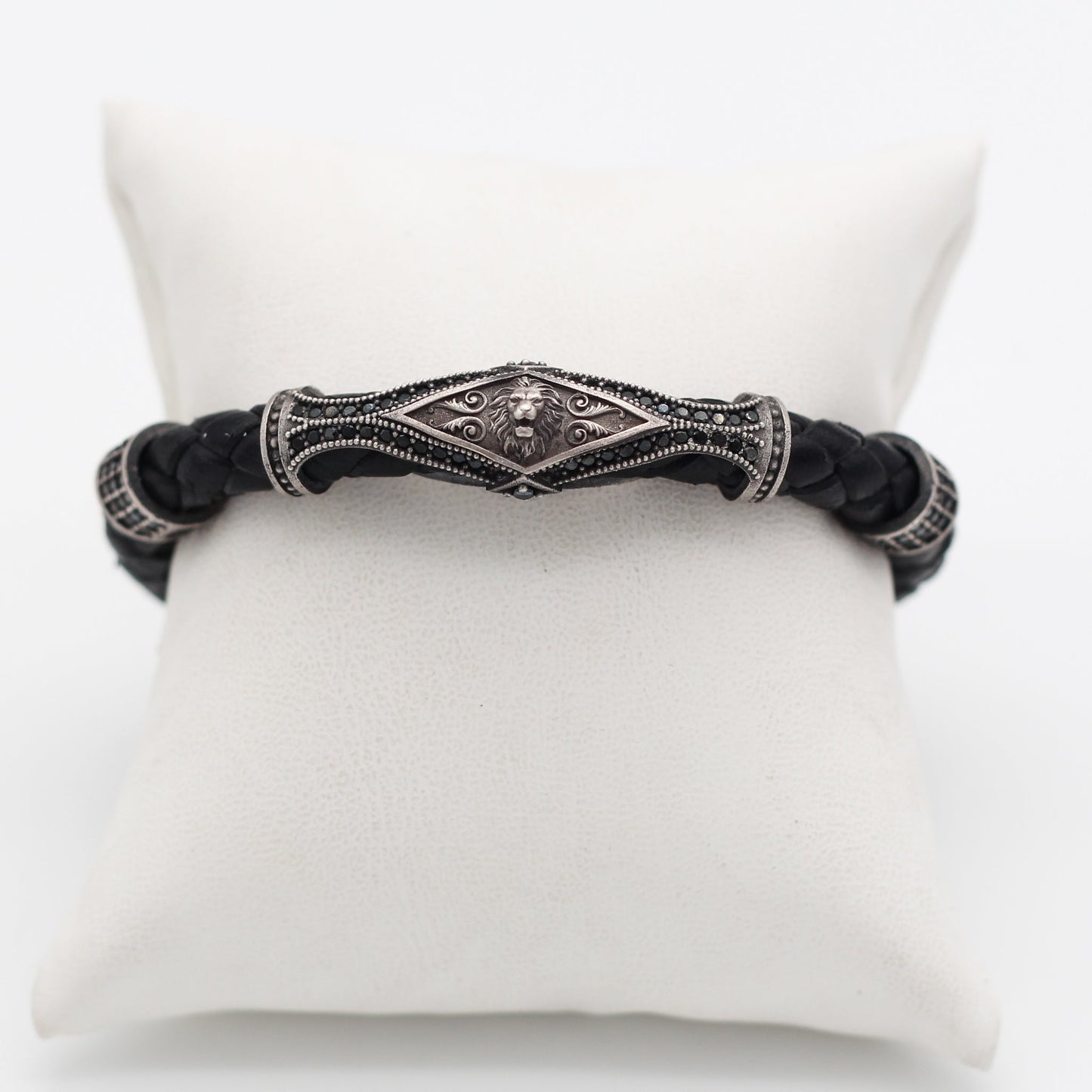 Leather Lion Bracelet For Men, Silver Lion Bracelet