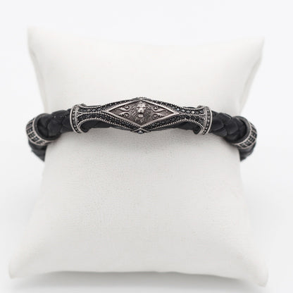 Leather Lion Bracelet For Men, Silver Lion Bracelet