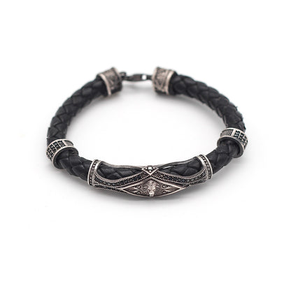 Leather Lion Bracelet For Men, Silver Lion Bracelet