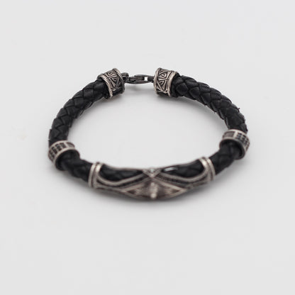 Leather Lion Bracelet For Men, Silver Lion Bracelet