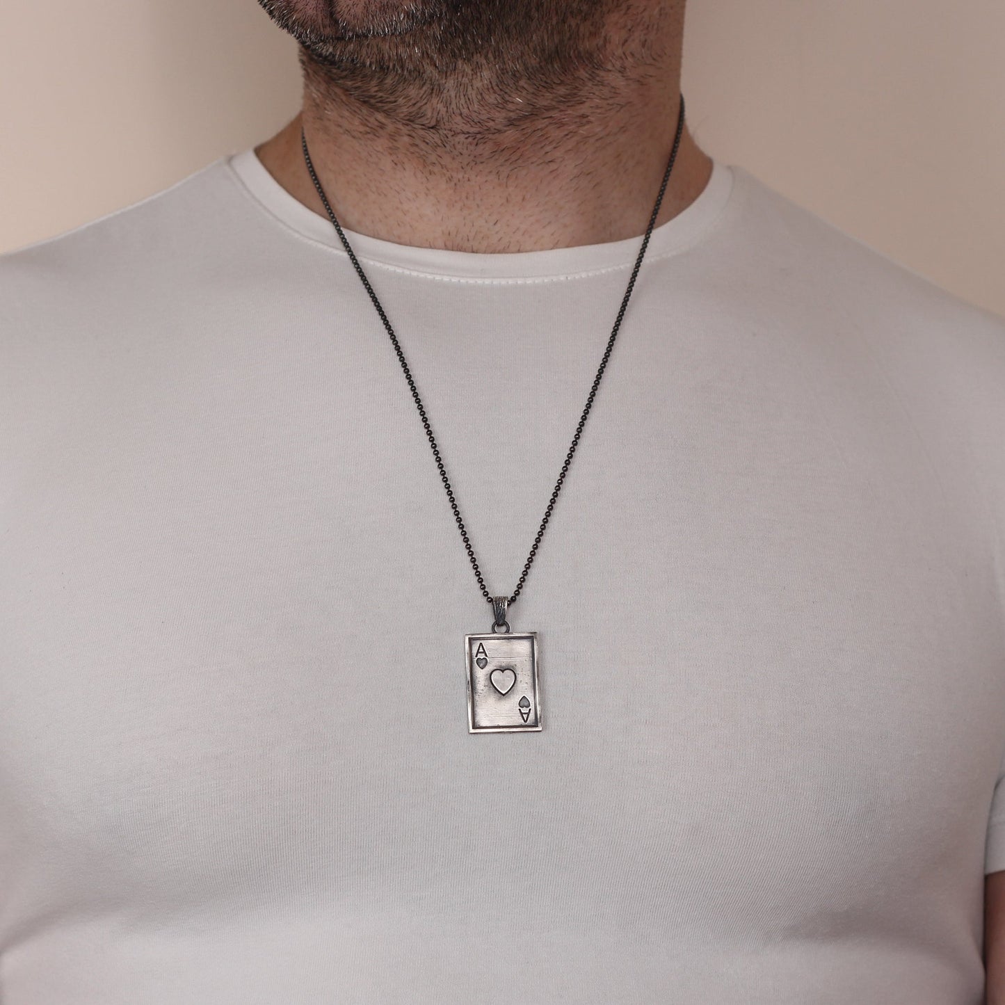 Ace Of Hearts Men Necklace, Silver Ace Of Hearts Necklace