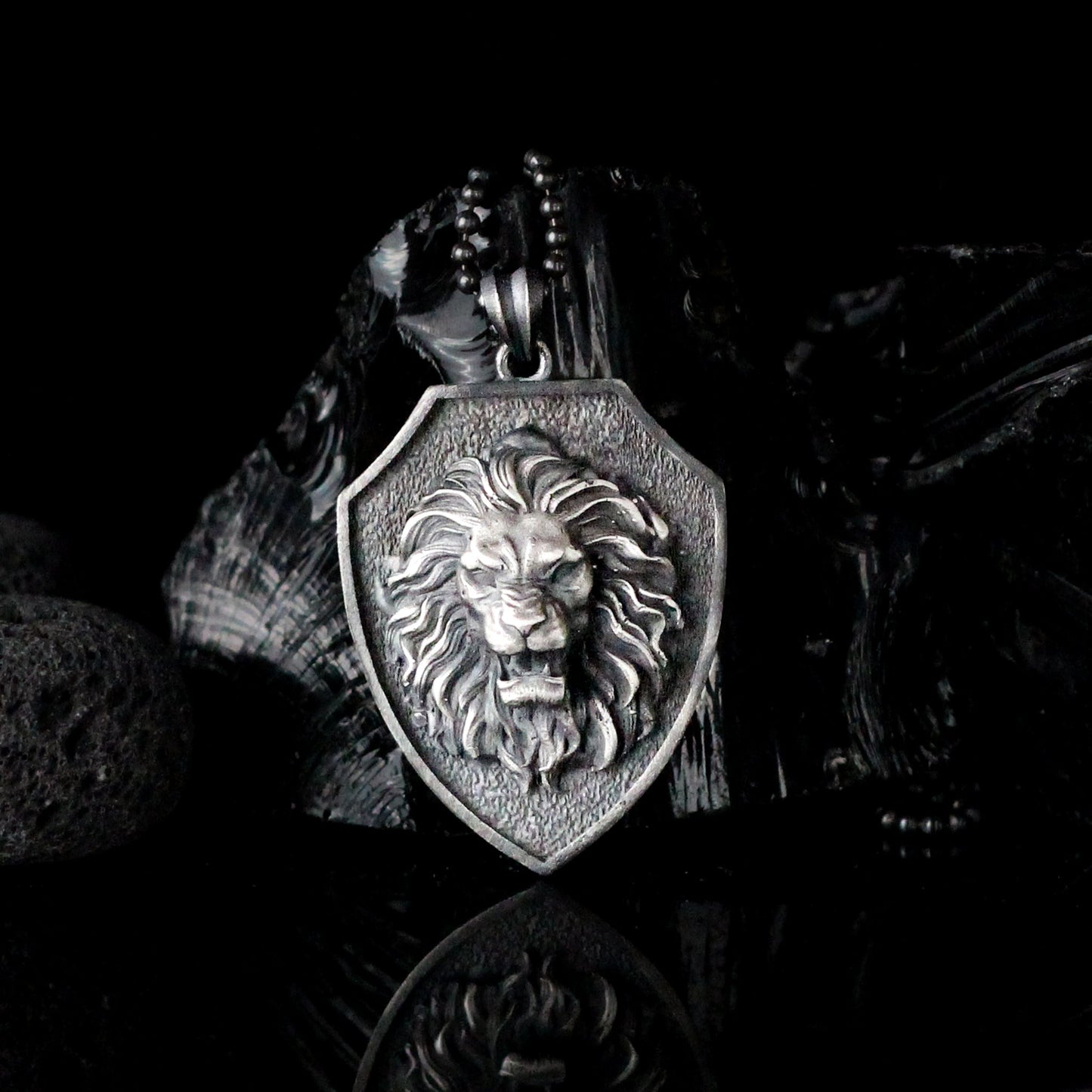 Lion Head Medallion,  Lion Men Necklace, Sterling Silver Men Necklace