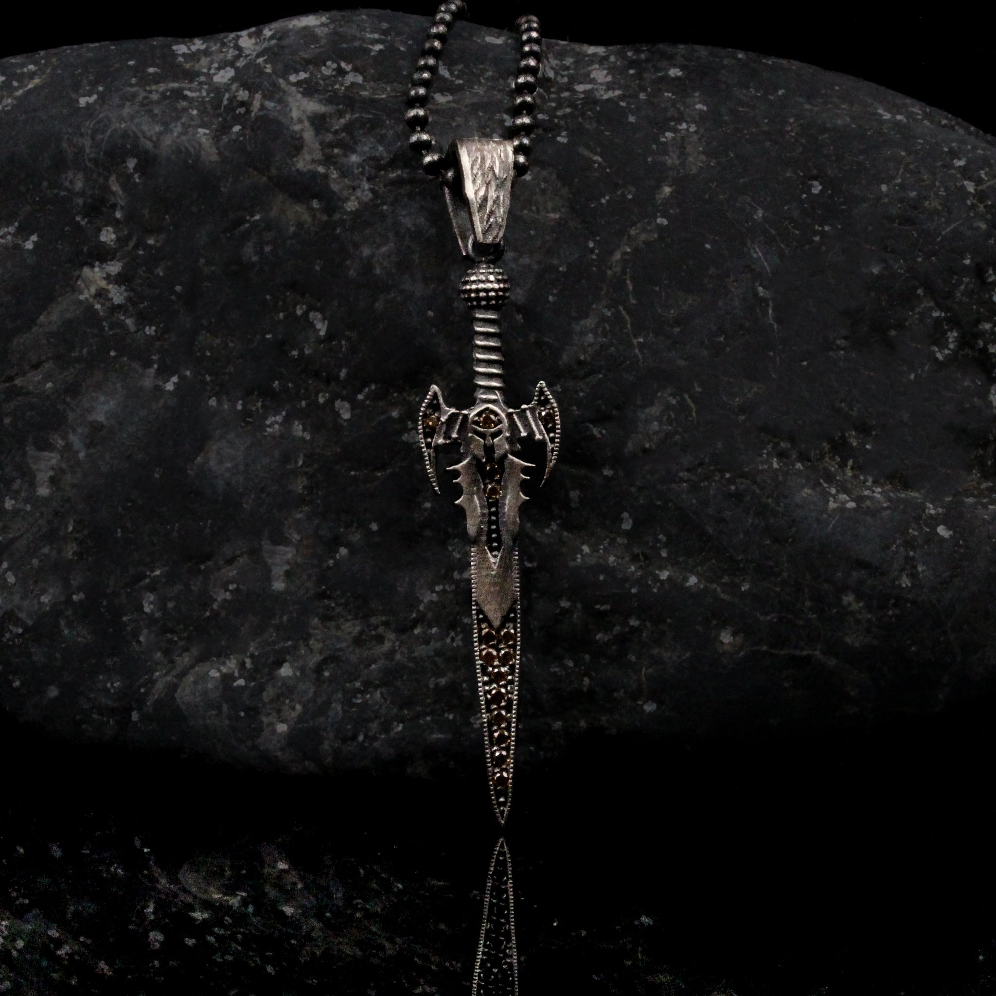 Sterling Silver Sword Necklace with Yellow Stones