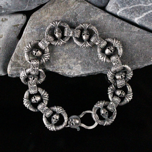 925 Silver Skull Men Bracelet, Gothic Silver Bracelet