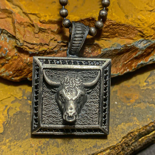 Sterling Silver Bull Necklace, Bull Head Men Necklace