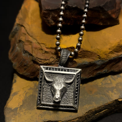 Sterling Silver Bull Necklace, Bull Head Men Necklace