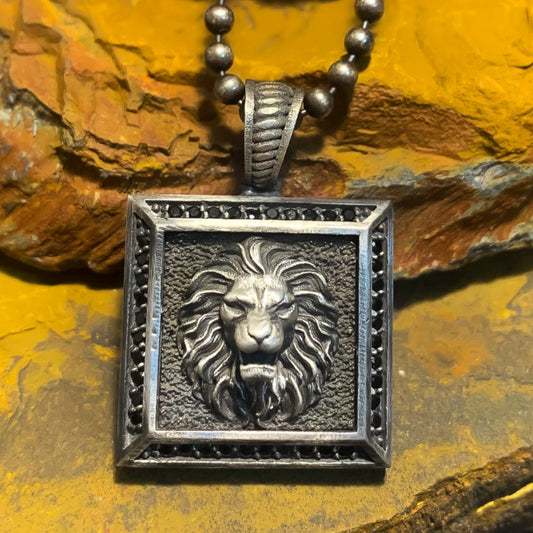 925K Silver Lion Men Necklace, Handmade Lion Head Pendant