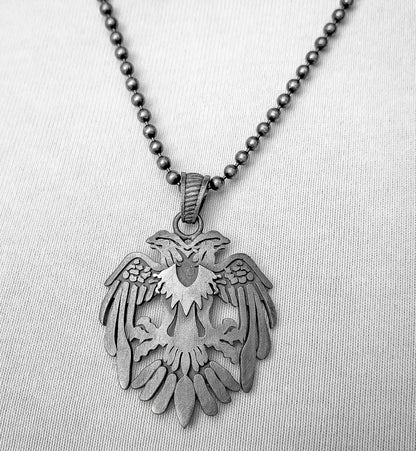 Sterling Silver Two Headed Eagle Necklace, Handmade Two Headed Eagle Pendant