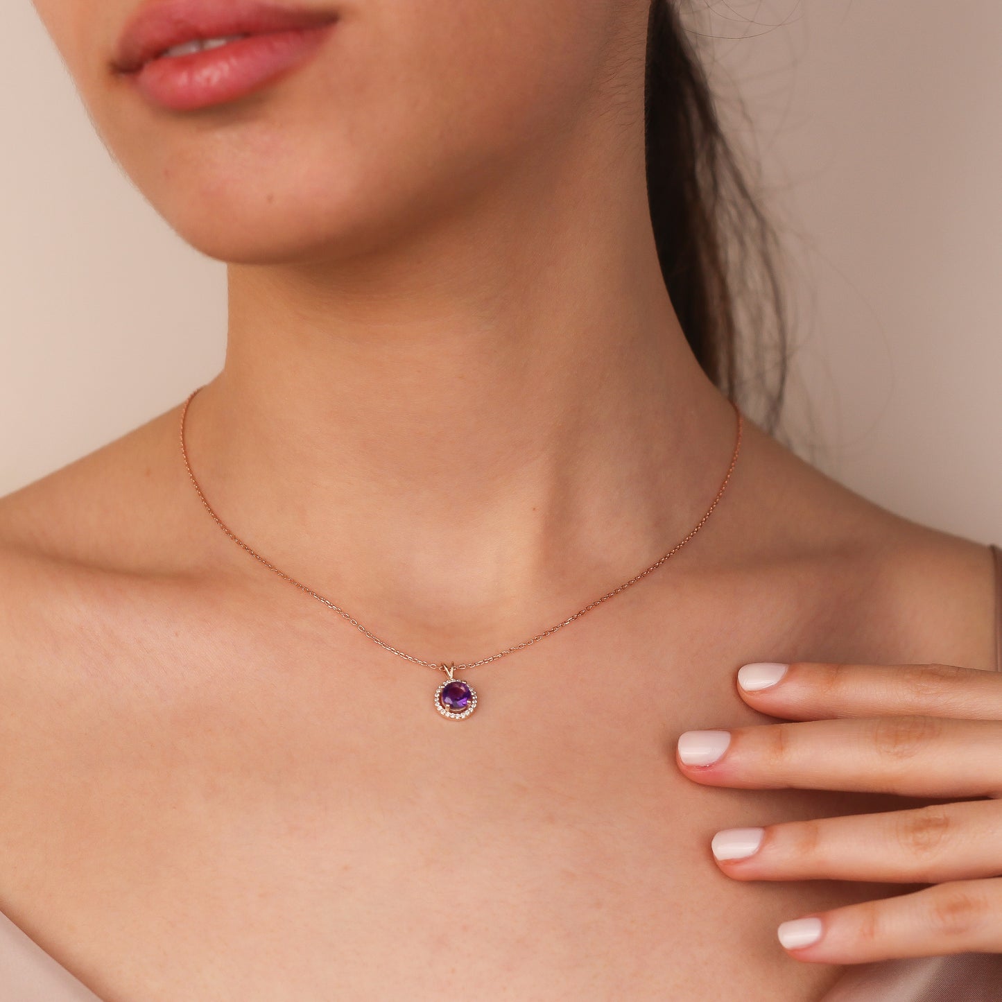 AMALIE 14K Gold Natural Amethyst Necklace