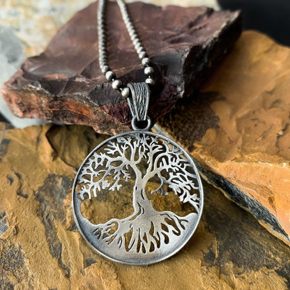 925K Silver Tree of Life Necklace, Rustic Tree of Life Pendant