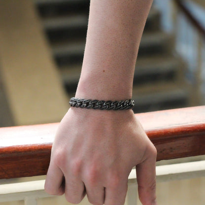 Sterling Silver Chain Bracelet, Black Stoned Chain Bracelet