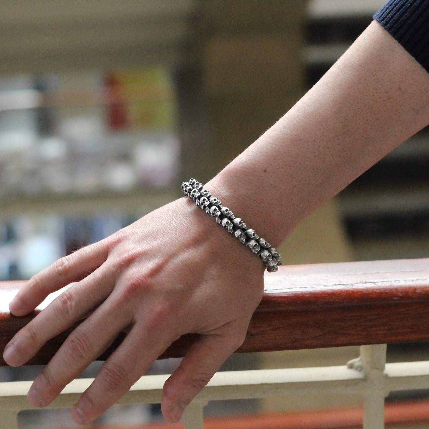 Solid Silver Skull Bracelet, Mens Skull Jewelry