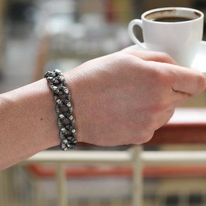 Sterling Silver Skull Chain Bracelet Men, Handmade Skull Jewelry for Men