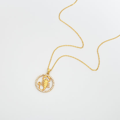 SCORPIO Zodiac Necklace 14K Gold Diamond 0.22 ct