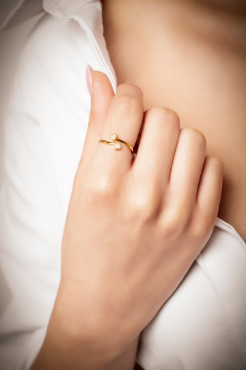 LENA 14K Gold Tiny Double Heart Ring