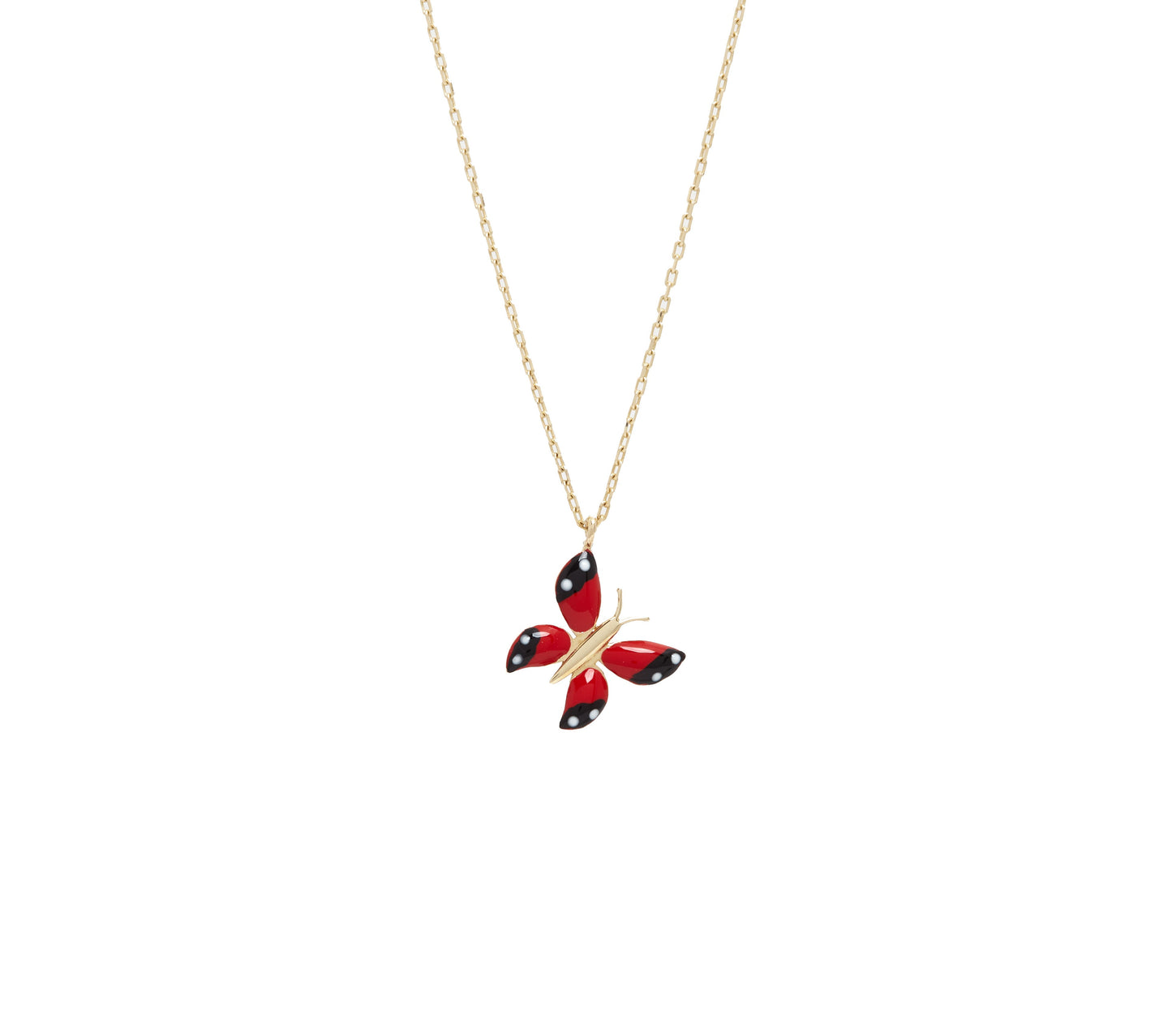 MONARCH 14K Gold Diamond 0.04 ct Red Butterfly Pendant