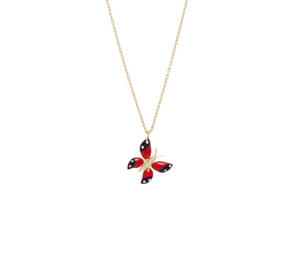 MONARCH 14K Gold Diamond 0.04 ct Red Butterfly Pendant