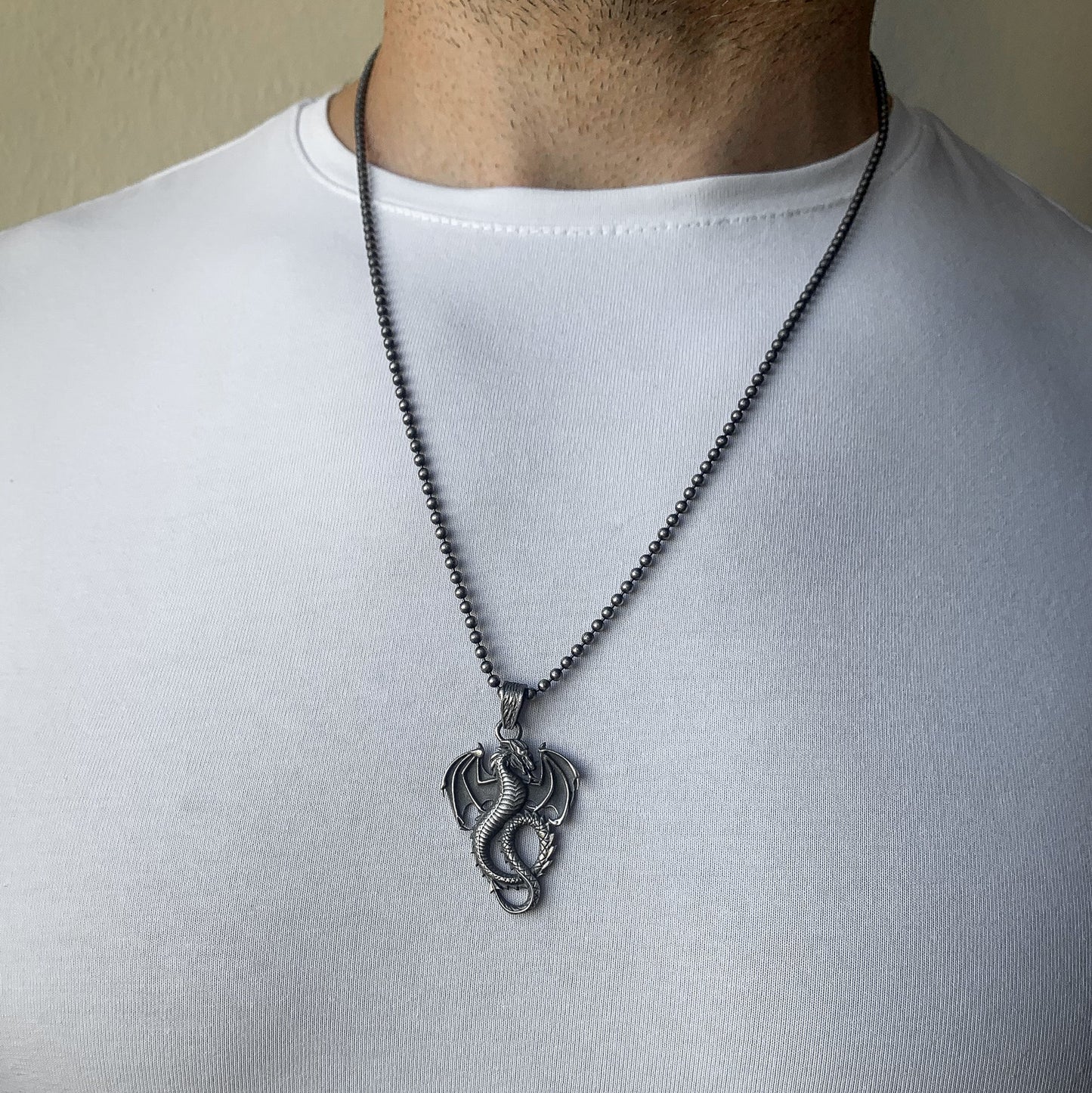Silver Dragon Necklace, Rustic Dragon Jewelry