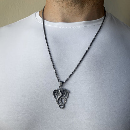 Silver Dragon Necklace, Rustic Dragon Jewelry