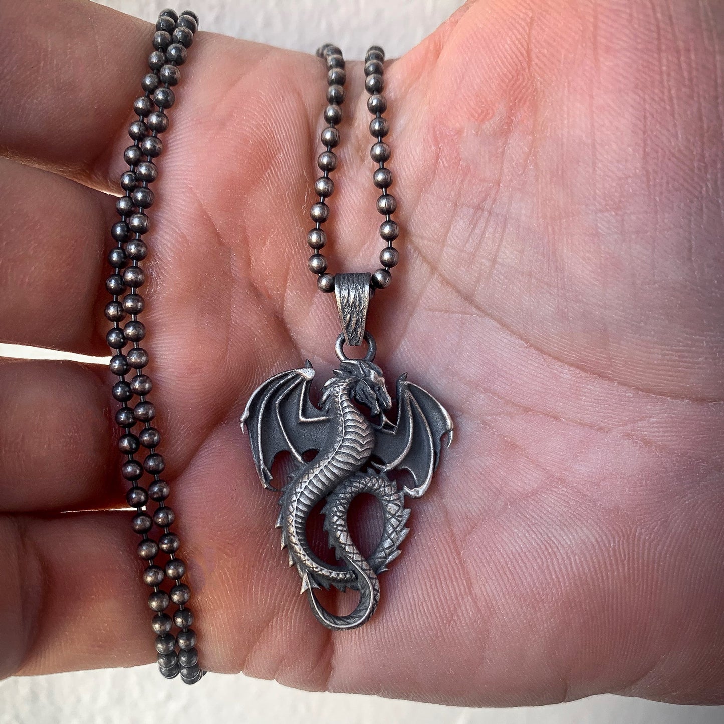 Silver Dragon Necklace, Rustic Dragon Jewelry