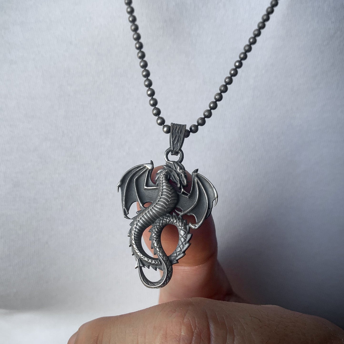 Silver Dragon Necklace, Rustic Dragon Jewelry
