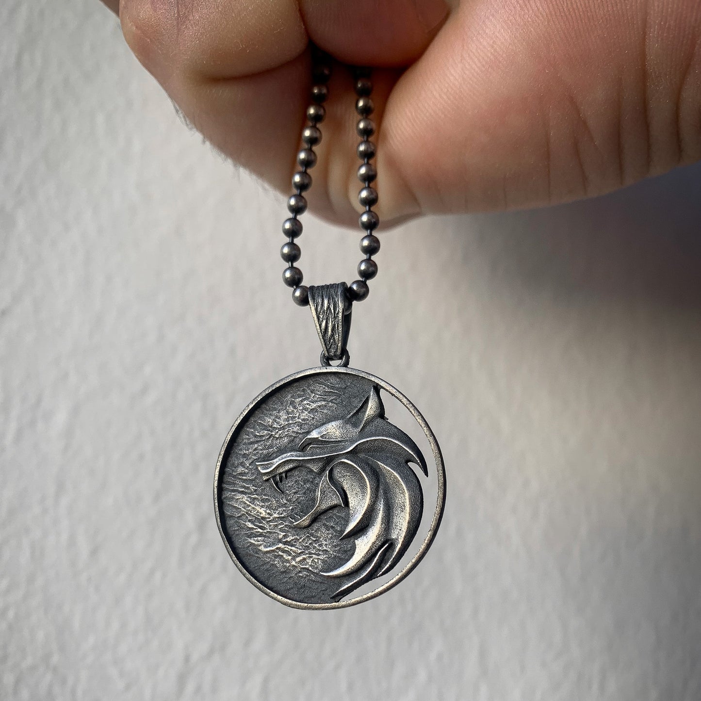 Solid Silver Wolf Men Medallion, Silver Wolf Pendant