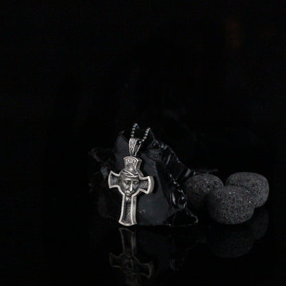 925K Silver Cross Necklace, Christian Medallion, Mens Jesus Necklace
