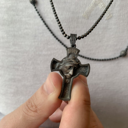 925K Silver Cross Necklace, Christian Medallion, Mens Jesus Necklace