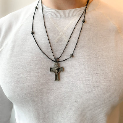 925K Silver Cross Necklace, Christian Medallion, Mens Jesus Necklace