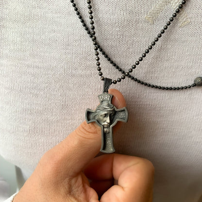 925K Silver Cross Necklace, Christian Medallion, Mens Jesus Necklace